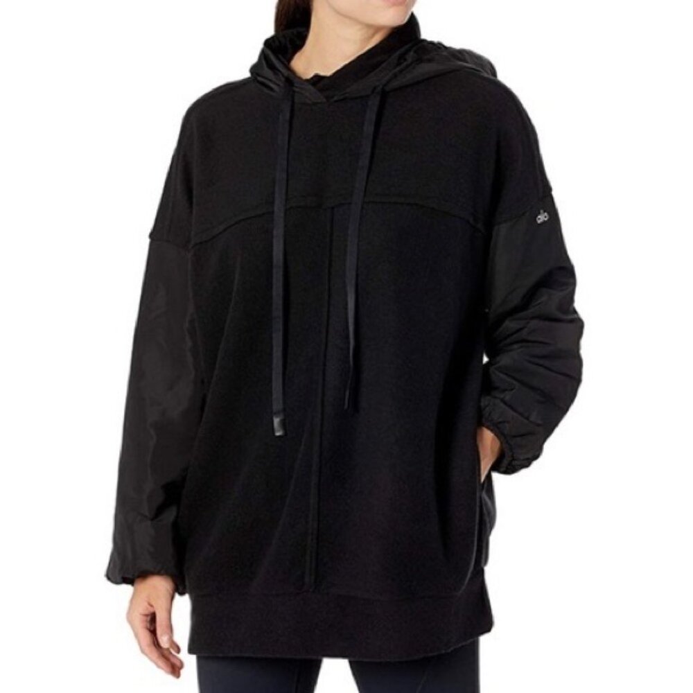 Alo Yoga Sweater Black Mixed Media Oversized Pullover Womens Medium Comfy Lounge - Picture 1 of 11